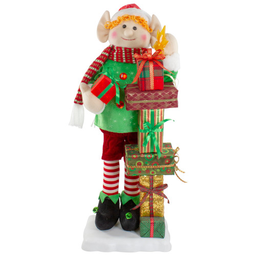 Lighted Animated Musical Santa's Elf with Star and Presents Christmas Figure - 30"