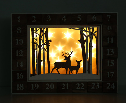 BRUBAKER Reusable Wooden Advent Calendar to Fill - White Winter Landscape with LED Lighting - DIY Christmas Calendar 13.98 x 2.36 x 10.63 inches