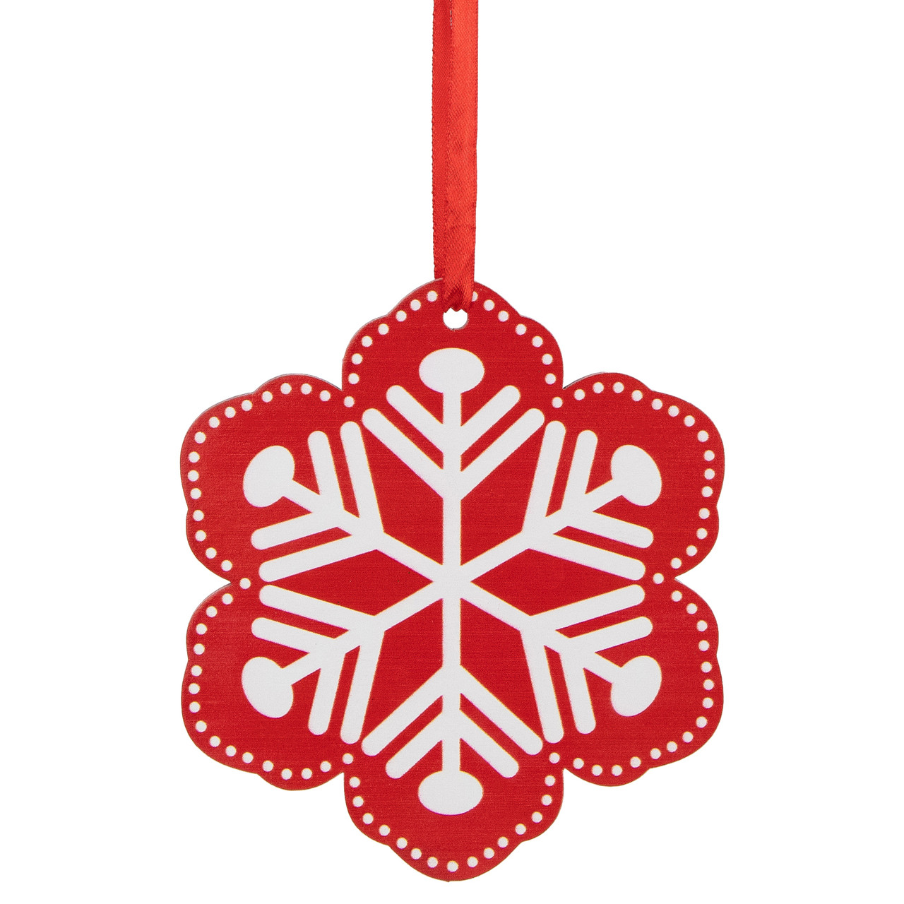 6" Red and White Snowflake Wooden Christmas Ornament