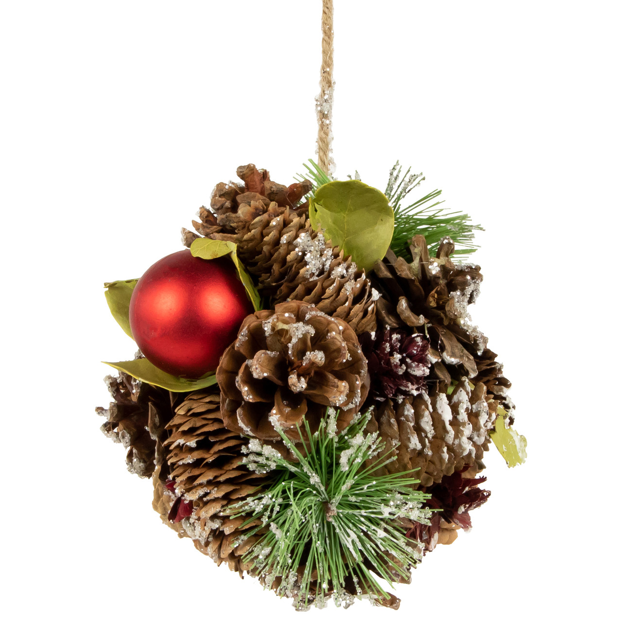 5.5" Red Ornament, Pinecone and Mixed Foliage Hanging Christmas Ball Ornament