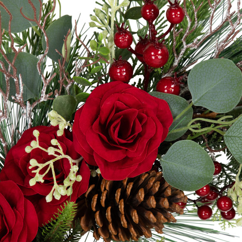 Real Touch?? Roses and Berries Artificial Christmas Wreath - 30" - Unlit
