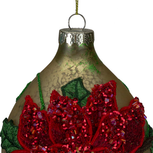 Poinsettia Finial Christmas Ornament - 6.5" - Red and Gold