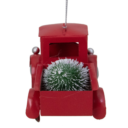4.5" Red Vintage Style Truck with Frosted Tree Christmas Ornament