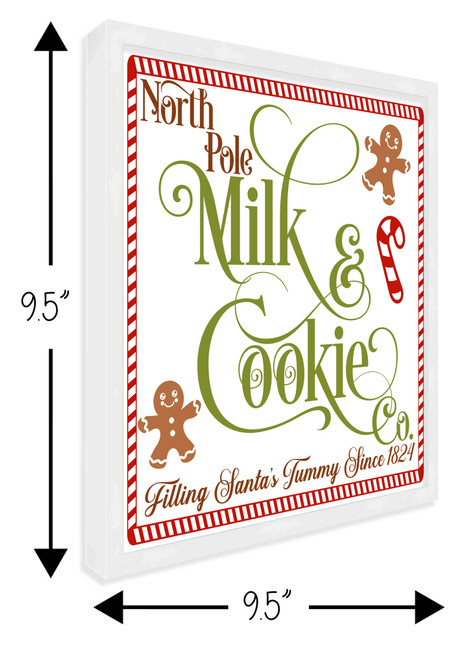 North Pole Milk and Cookie Co 9.5" x 9.5" Framed Christmas Wall Decor Art Print Sign Poster in a Natural Wooden Frame with UV Acrylic and Hangers