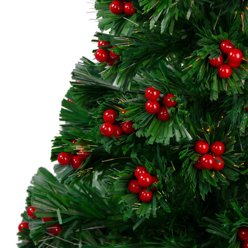 Pre-Lit Color Changing Fiber Optic Christmas Tree with Berries - 3'