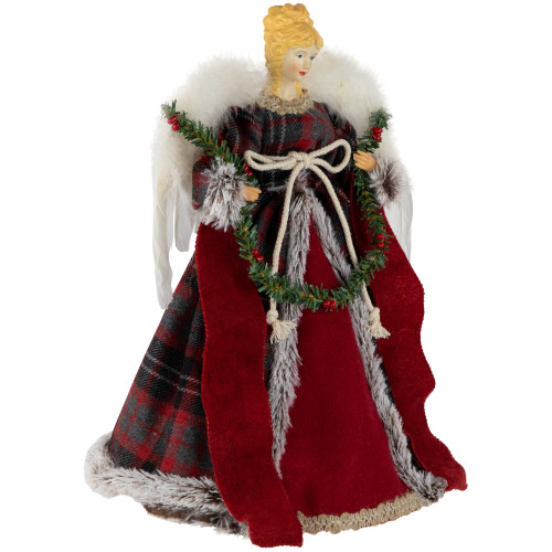 16" Red and Plaid Angel Christmas Tree Topper, Unlit