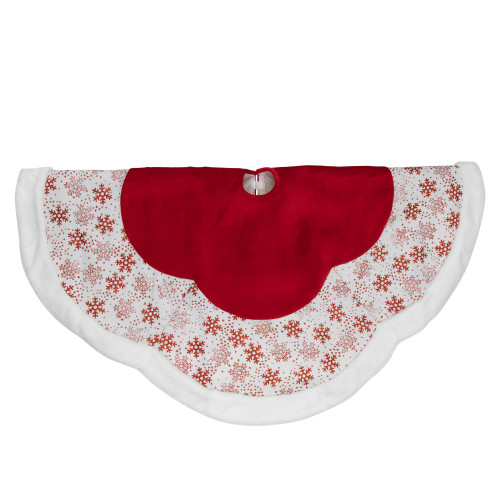 48" Red and White Glitter Snowflake Scallop Christmas Tree Skirt