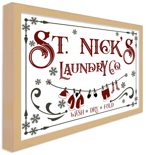 St Nick's Laundry Company Laundry Room 14.5" x 20.5" Framed Christmas Wall Decor  Sign Poster in a Natural Wooden Frame with UV Acrylic and Hangers