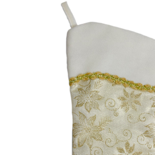 20.5-Inch Gold and White Glitter Poinsettia Christmas Stocking With a Velvet Cuff