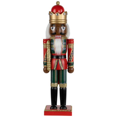 African American Nutcracker King Christmas Figure - 14.25" - Red and Green