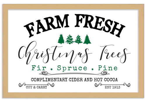 Christmas Tree Farm Fresh 28.5" x 41.5" Framed Christmas Wall Decor Art Print Sign Poster in a Natural Wooden Frame with UV Acrylic and Hangers
