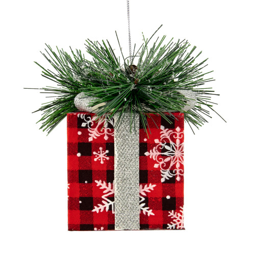 6" Black and Red Buffalo Plaid Gift Box Christmas Ornament