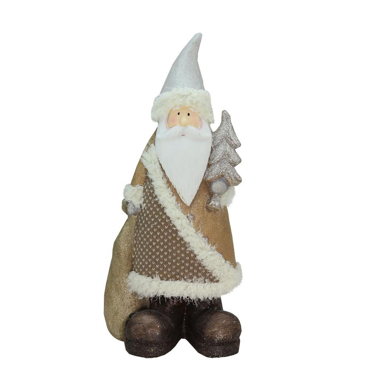 Santa Holding Christmas Tree Figurine - 18.5" - Brown and White