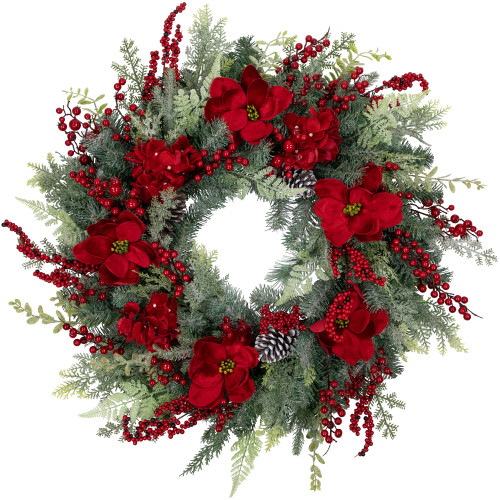 Real Touch? Poinsettia and Pinecone Artificial Christmas Wreath - 38" - Unlit