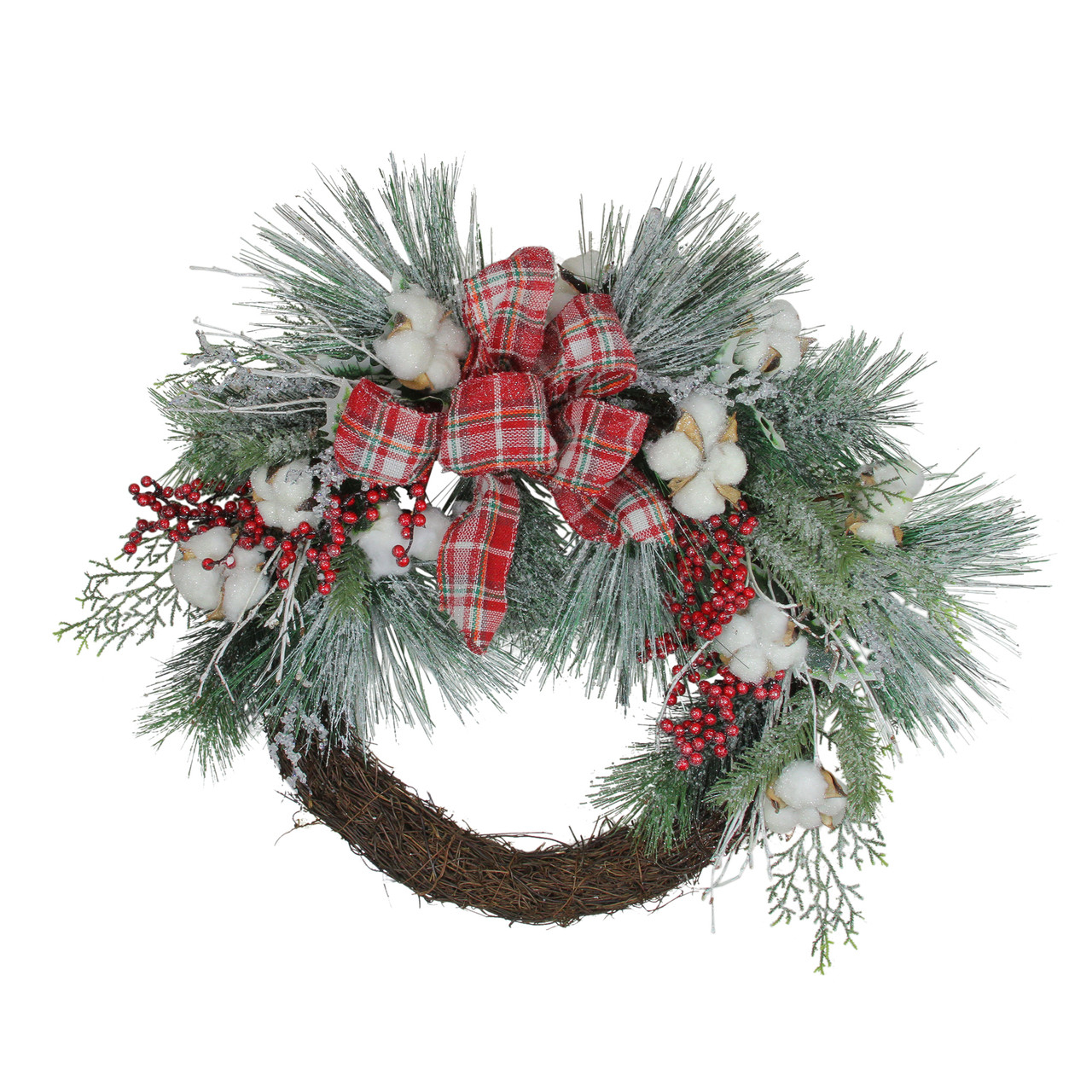 Real Touch?? Iced Mixed Pine and Holly Berry Artificial Christmas Wreath - 24" - Unlit