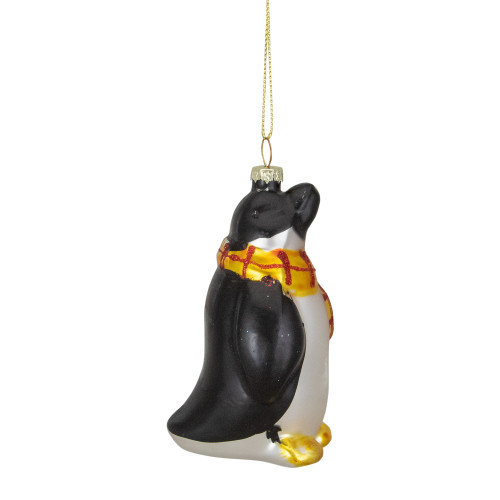 3.75" Black, White, and Yellow Glass Penguin Christmas Ornament