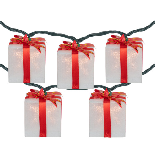 10-Count White and Red Christmas Present Light Set- 7.5ft, Green Wire