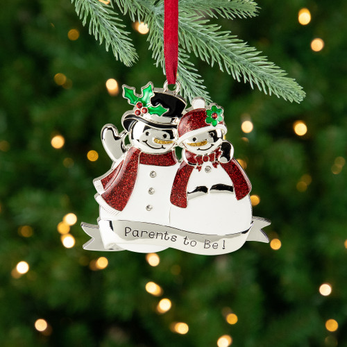 3.5" Silver-Plated Snowmen Parents to Be Christmas Ornament with European Crystals