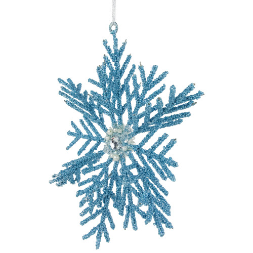10" Blue Glittered Snowflake Christmas Ornament
