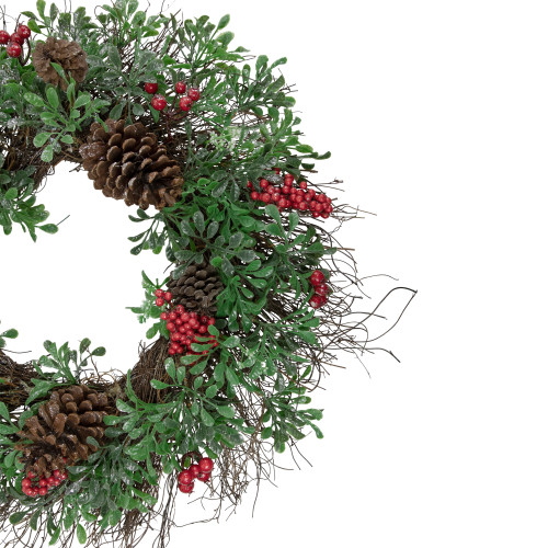 24" Glittered Pine Cone and Red Berry Artificial Christmas Wreath - Unlit