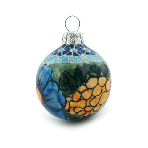 Polmedia Polish Pottery Christmas Ball Ornament 3" Corn In The Blue