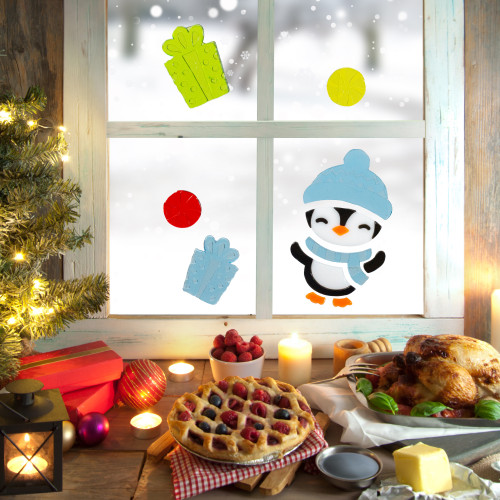 11-Piece Penguin and Presents Gel Christmas Window Clings