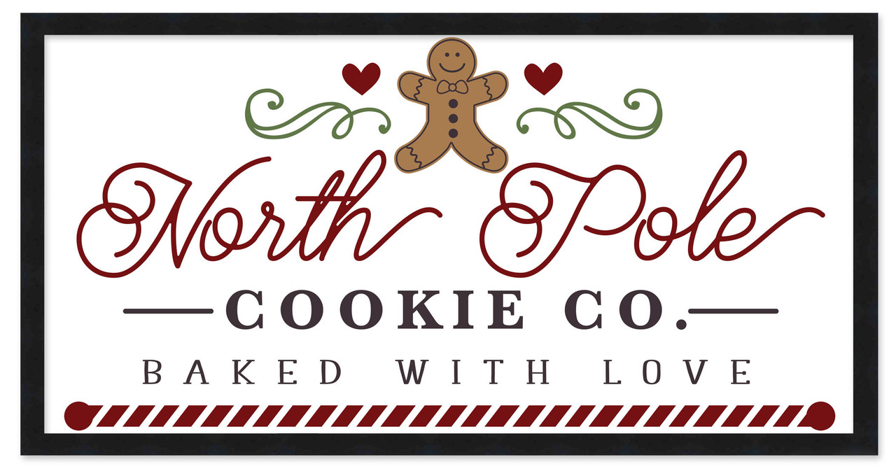 North Pole Cookie Company Gingerbread 11.5" x 21.5" Framed Christmas Wall Decor  Sign Poster in a Black Wooden Frame with UV Acrylic and Hangers