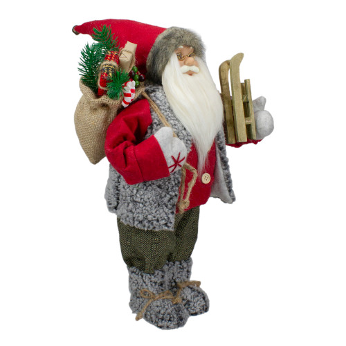 18" Standing Santa Christmas Figure Carrying Presents and a Sled