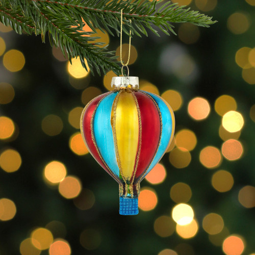 3.75" Shiny Multicolor Hot Air Balloon Glass Christmas Hanging Ornament