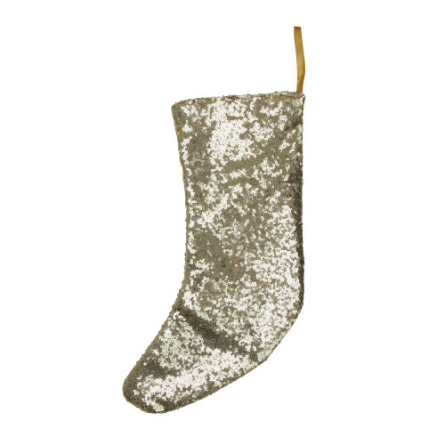 17.5" Gray and White Sequins Accented Christmas Stocking