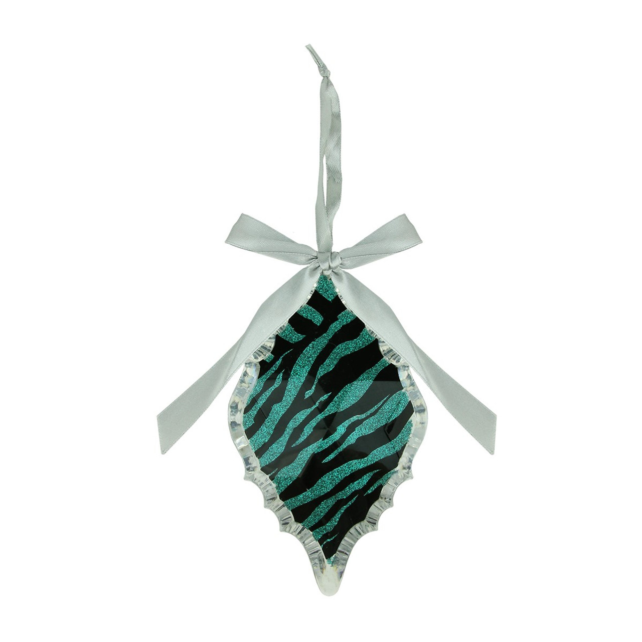 5.75" Glittered Teal Zebra Print Diamond Prism Christmas Ornament