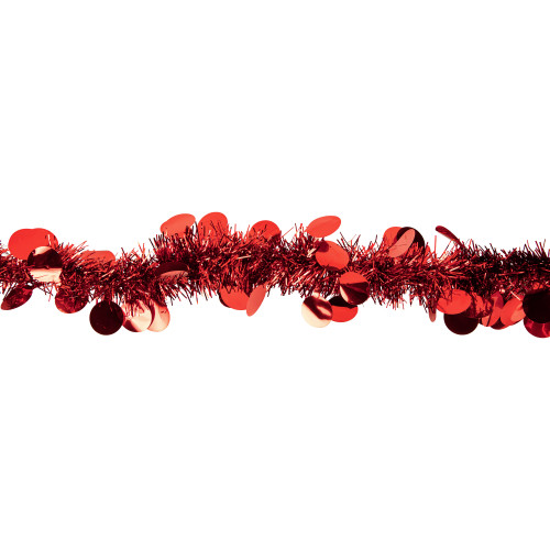 Tinsel and Polka Dot Commercial Christmas Garland - 50' x 2.5" - Red - Unlit