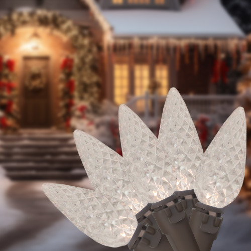 70 Warm White LED Faceted C6 Christmas Lights - 23 ft Brown Wire