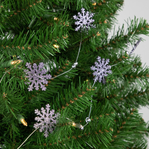 5' x 2" Purple Snowflake Christmas Garland with Silver Beads, Unlit