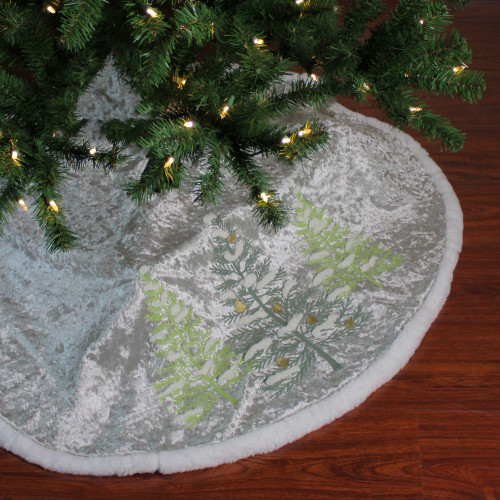 48" Gray and Green Traditional Trees Embossed Christmas Tree Skirt