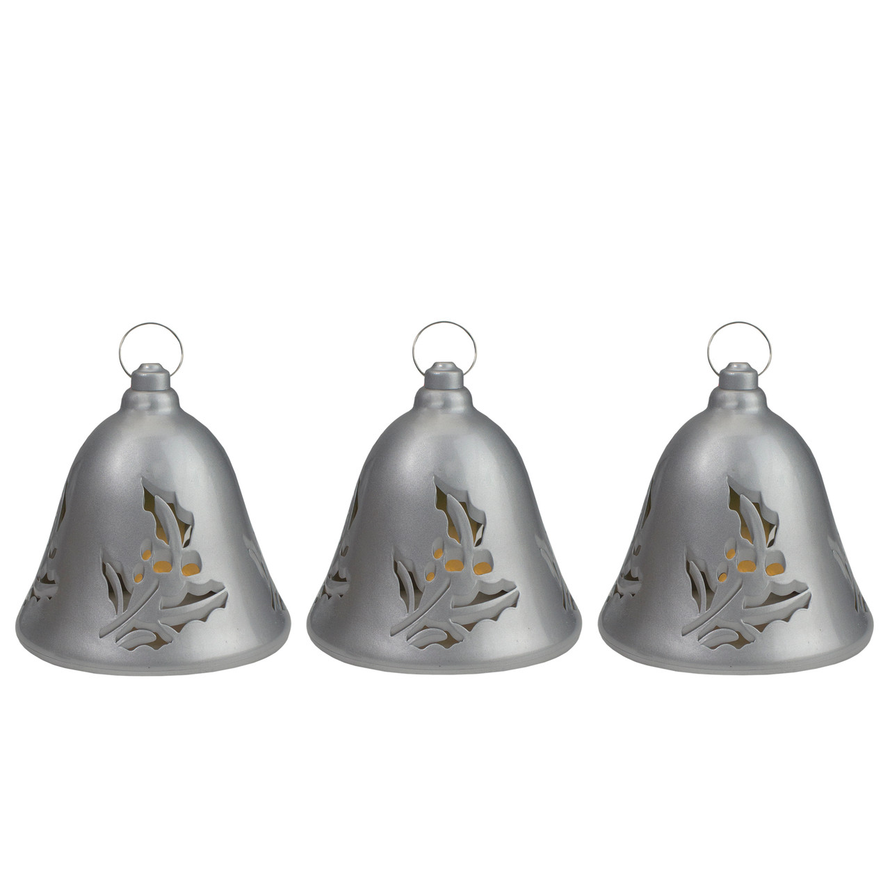 Lighted Musical Bells Christmas Decorations - 6.5" - Silver - Warm White - Set of 3