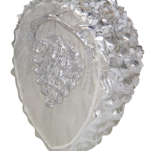 4" Silver Glittered Half Pine Cone Glass Christmas Ornament