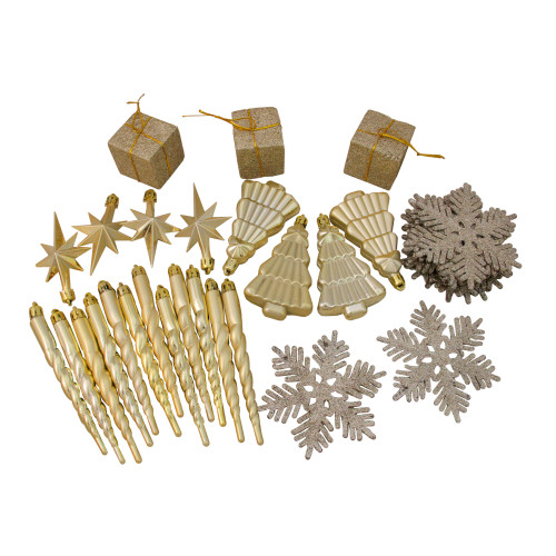 125ct Champagne Gold Shatterproof 4-Finish Christmas Ornaments 5.5" (140mm)