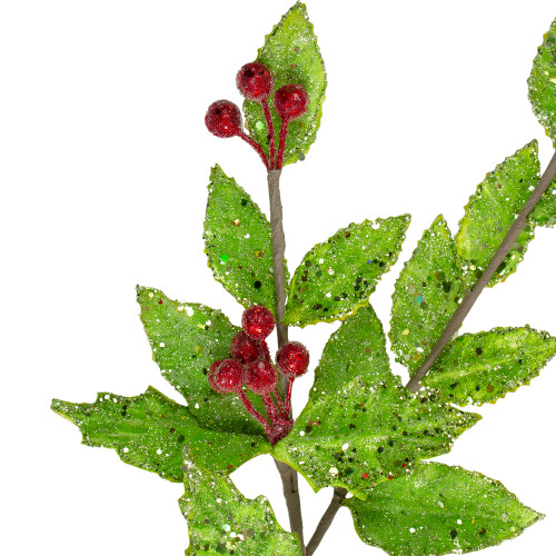 28.25" Green and Red Glittered Holly Berry Christmas Spray