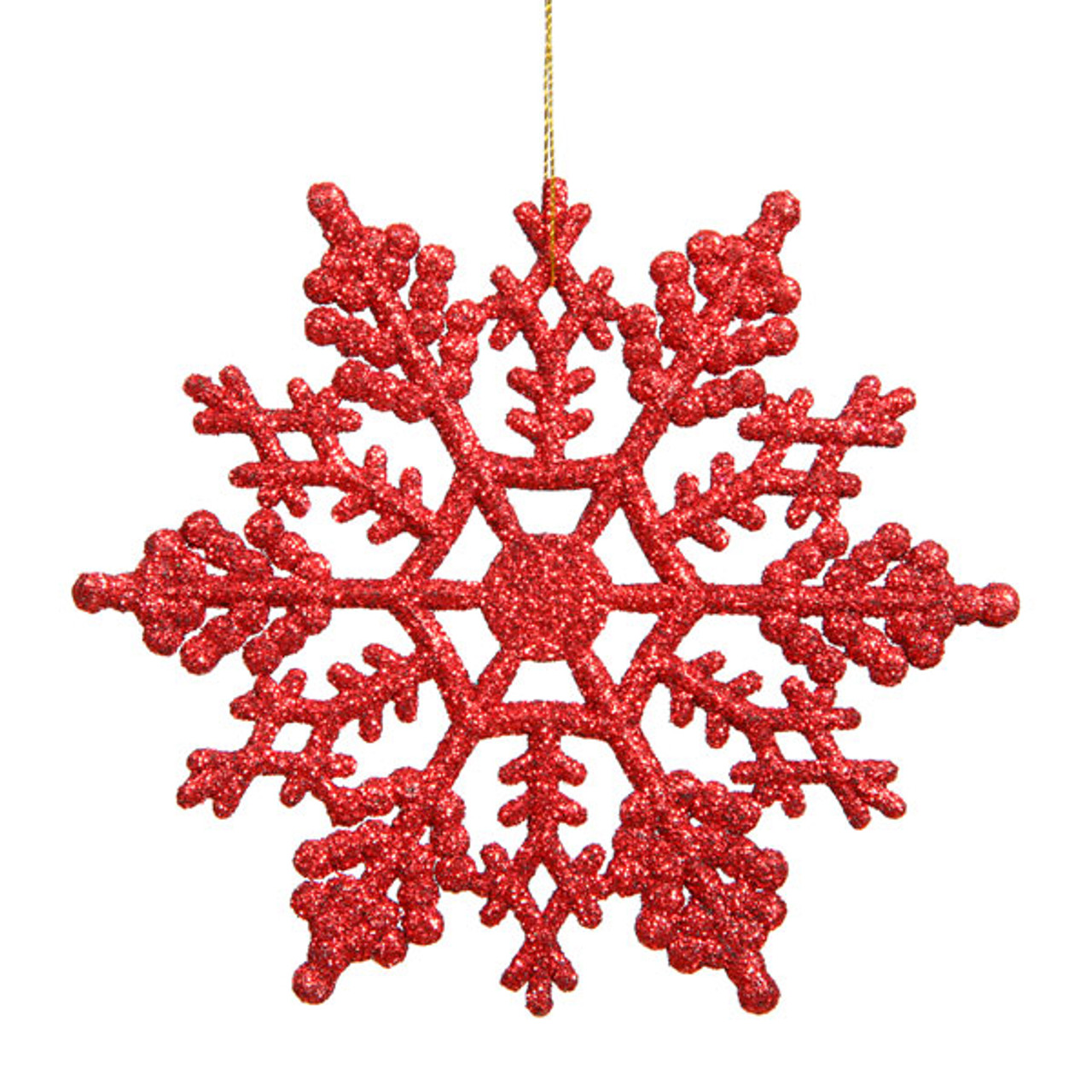 Club Pack of 24 Red Glitter Shatterproof Snowflake Christmas Ornaments 4"