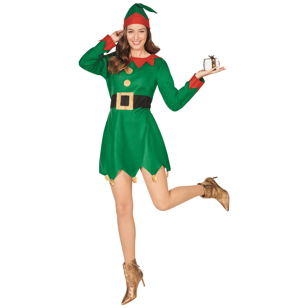 Women's Red and Green 2-Piece Elf Costume- Size Small