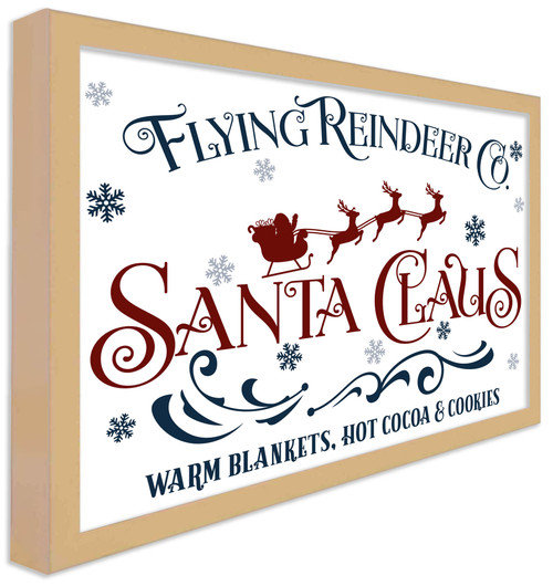 Flying Reindeer Company 12.5" x 17.5" Framed Christmas Wall Decor Art Print Sign Poster in a Natural Wooden Frame with UV Acrylic and Hangers