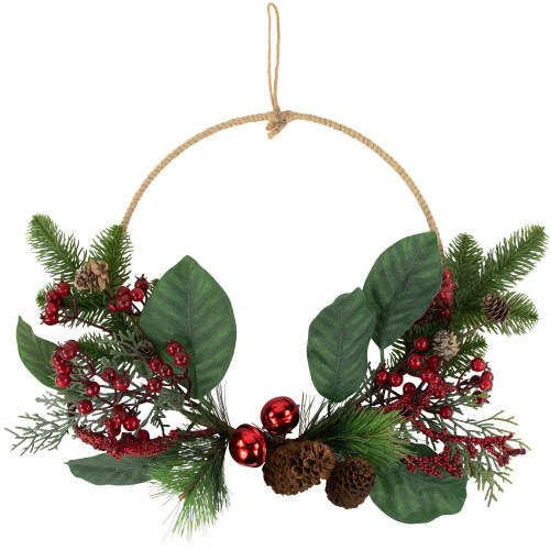 Red and Green Foliage, Pinecones and Berries Artificial Christmas, 17-Inch, Unlit