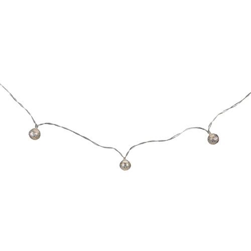 Battery Operated Metal Ball Christmas Lights - Warm White LED - 6.25' Clear Wire - 10ct