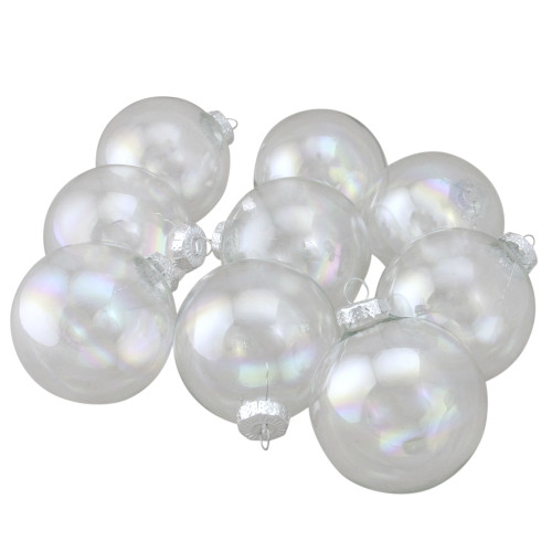 9ct Clear and Silver Iridescent Glass Christmas Ball Ornaments 2.5" (65mm)