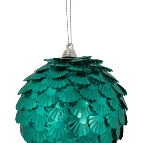 Green Sequin Layered Christmas Ball Ornament 4" (100mm)