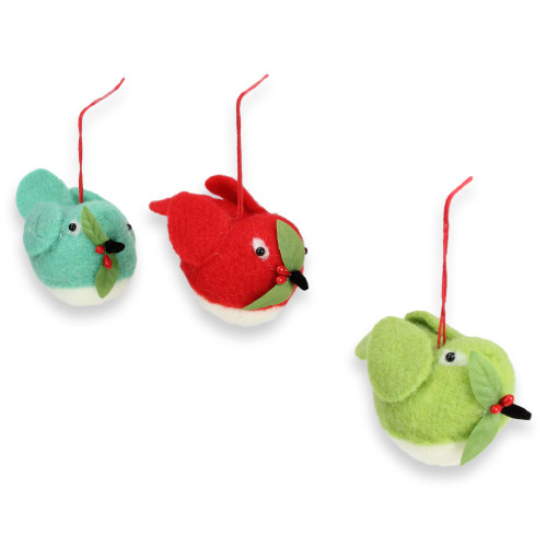 3ct Vibrantly Colored Birds with Holly Berries Christmas Ornaments 5"