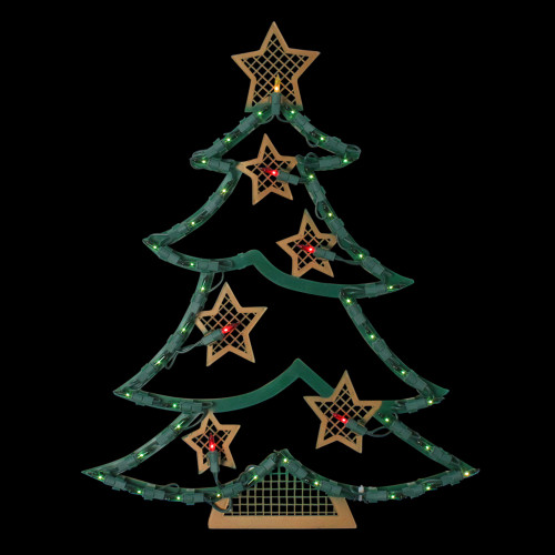 17.75" Lighted Green and Gold Christmas Tree with Stars Outdoor Window Silhouette