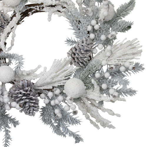 Flocked Berries and Pinecones Artificial Pine Christmas Wreath - 26" - Unlit