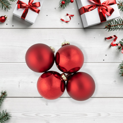 96ct Shiny and Matte Red Glass Ball Christmas Ornaments 3.25 (80mm)
